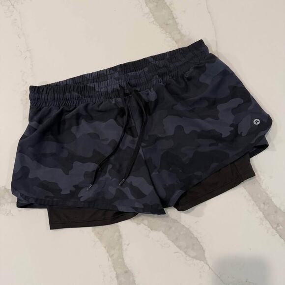 RBX Activewear Lined Running Shorts Women's Large Black Camo Training Workout - Picture 1 of 5